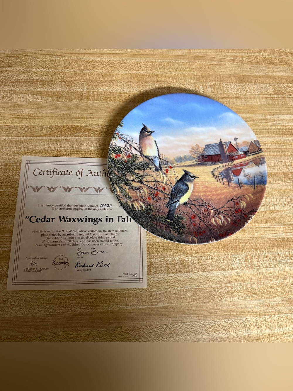 Vintage 1991 cedar waxwings in‎ fall decorative plate by Sam timm avian birds